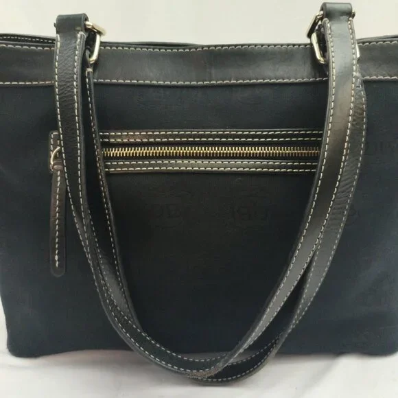 Dooney Bourke Handbag Black All Weather Leather VTG Logo Pattern Zipper Zipper - Picture 6 of 16